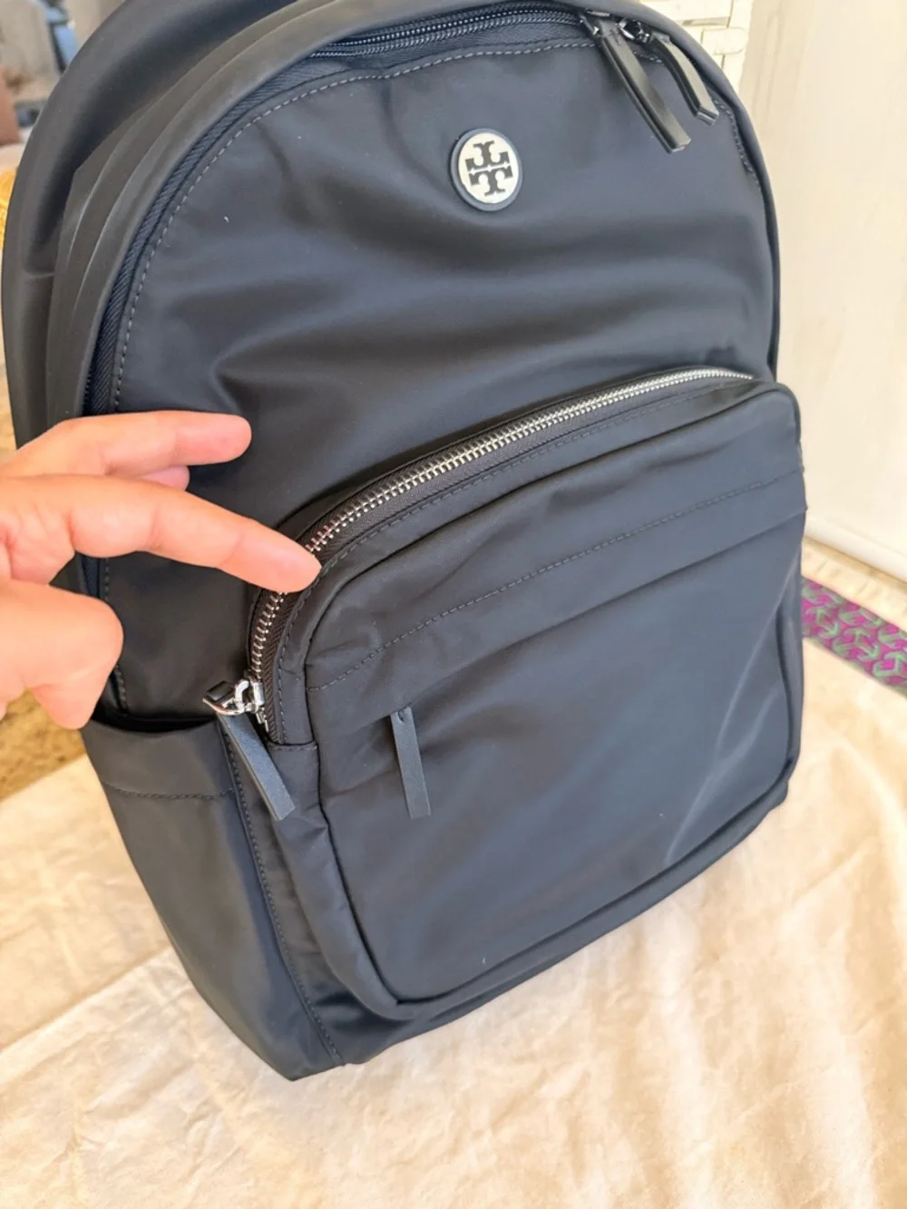 New Tory Burch Ella Black Nylon Backpack large